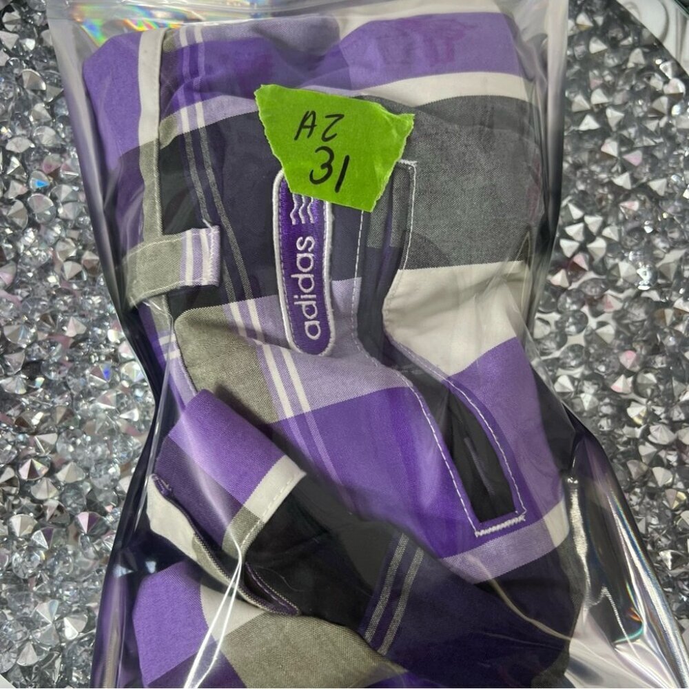 adidas shorts long Plaid Shorts in Purple, Black, and White stripes gingham - Picture 7 of 7